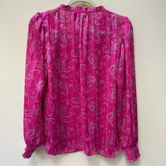 Anthropologie Maison d’Amelie Floral Pink Tie Neck Long Sleeve Blouse Size Small - Picture 3 of 8